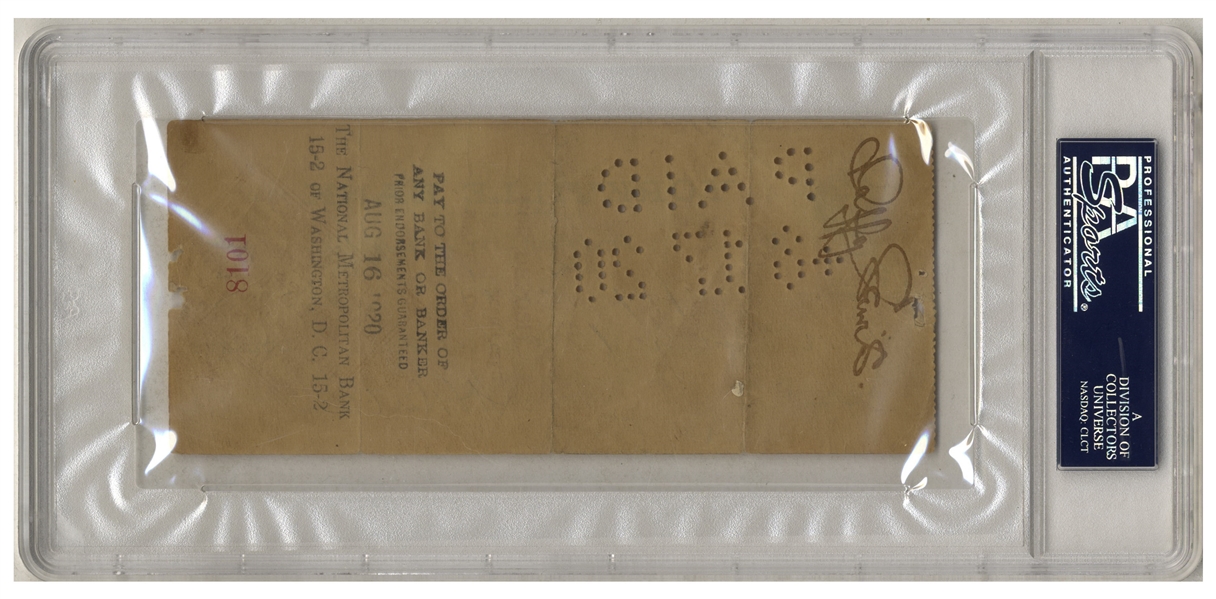 Babe Ruth Check Signed From 1920 -- Made Out Entirely in His Hand to His Teammate Duffy Lewis -- PSA Slabbed